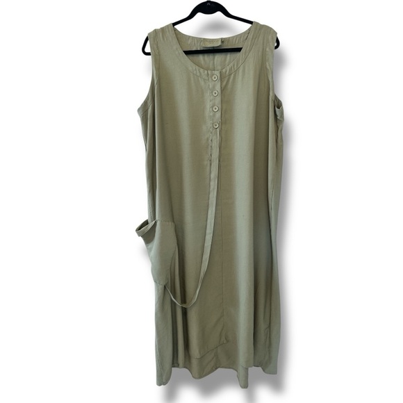 Mia Inspiration Plus Size Relaxed Fit Sleeveless Button-Front Olive Maxi Dress. - Picture 2 of 9